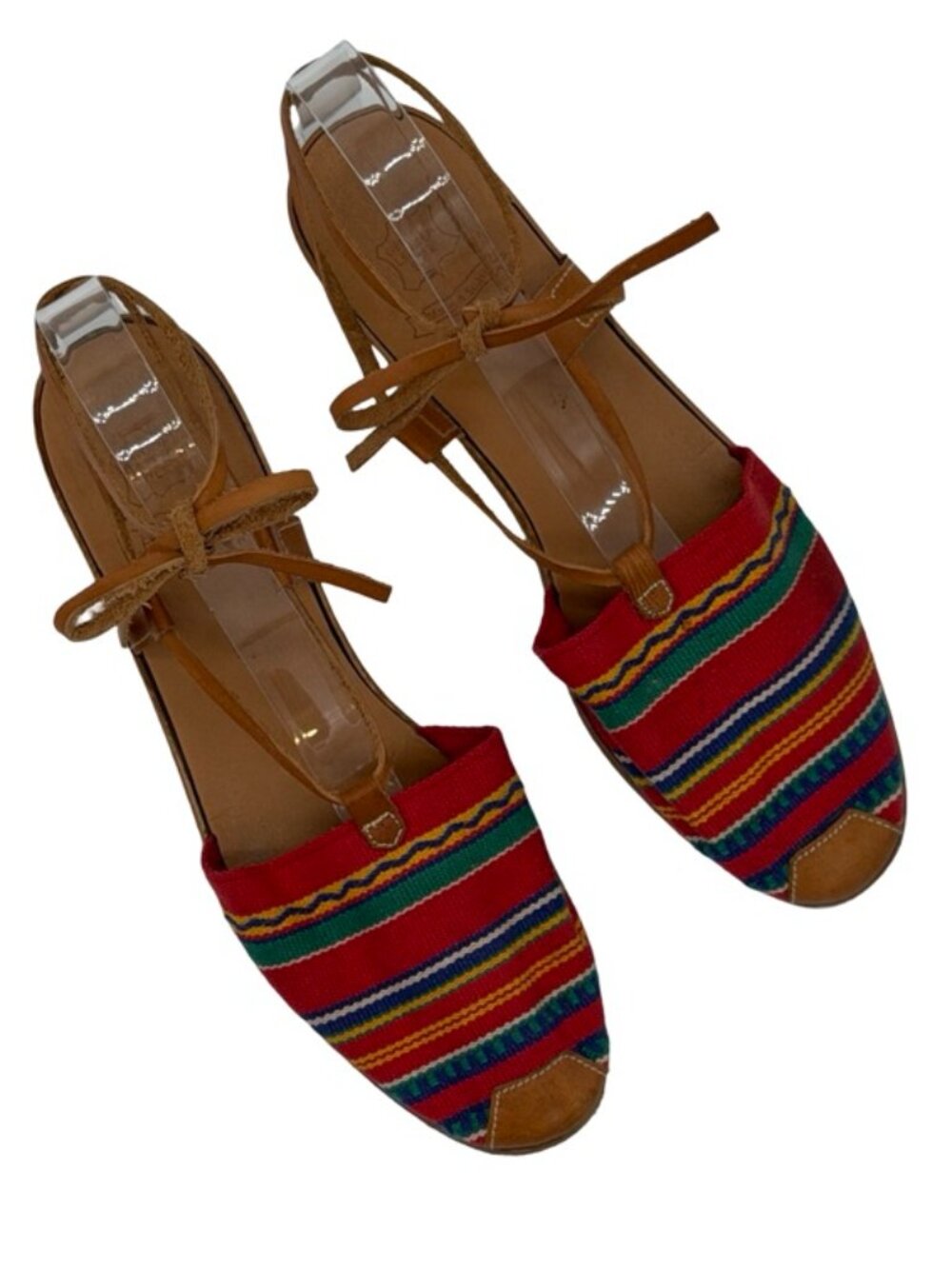Unisa Vintage Woven Multicolor Striped Lace Up Flat Sandals Size 10